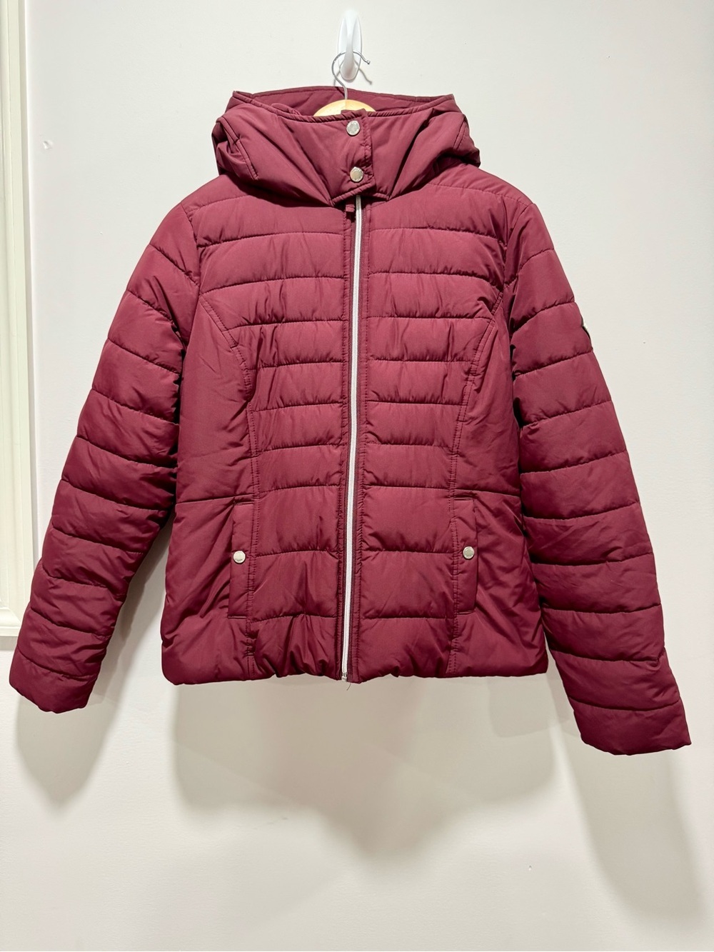Hollister Jacket Women Large Burgundy Puffer Sherpa Parka Warm Full Zip‎ Coat